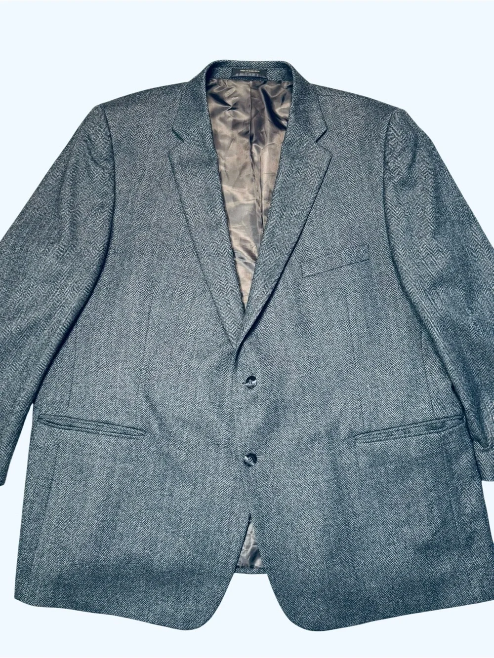 Vintage Petrocelli Grey Herringbone Wool Blazer Size 50R